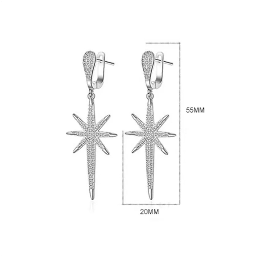 🌟 Sterling Silver 925 Big Diamond Star Earrings - Picture 6 of 9
